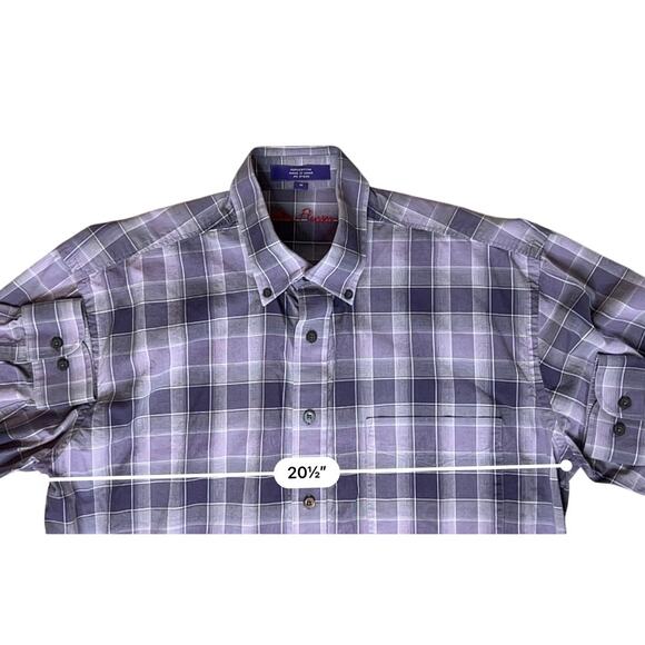 Alan Flusser Button Down Shirt MEDIUM 33.5" Purple Plaid Corpcore Night Out‎ - Picture 3 of 11